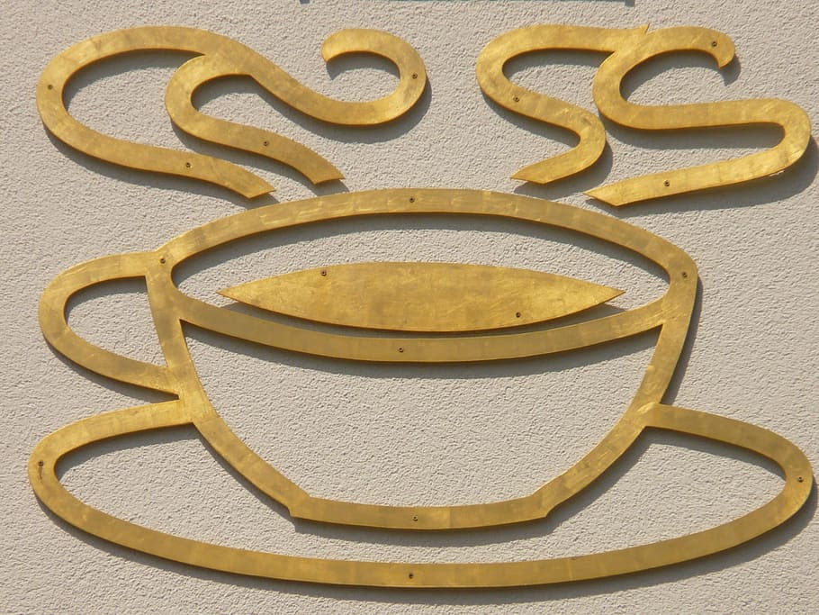 Coffee Cup, Gold, Metal, abstract, no people, pattern, yellow HD wallpaper