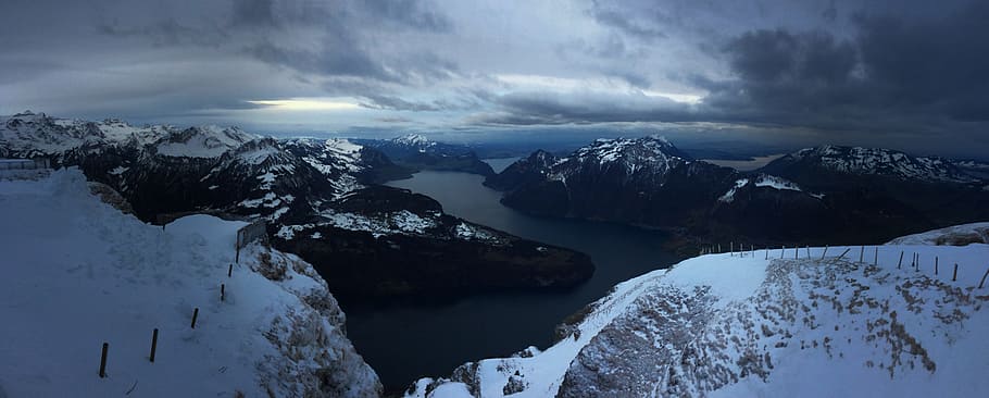 nature, snow, panorama, ice, waters, switzerland, lake lucerne region HD wallpaper