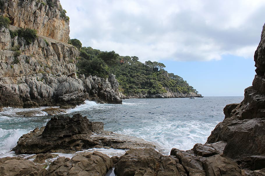 cap ferrat, sea, rock, nature, coastline, cliff, rocks, water, HD wallpaper