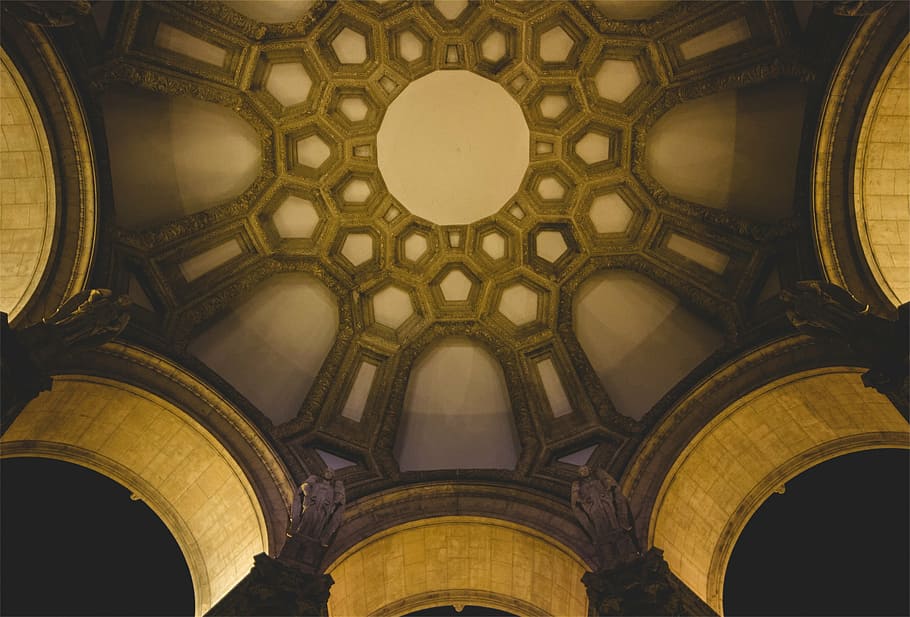 low-angle photography of dome building ceiling, gray, brown HD wallpaper