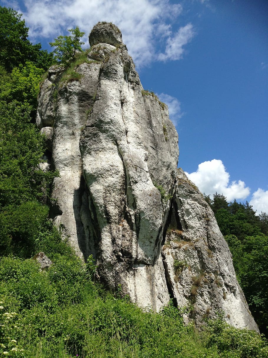 Rock, Limestone, Landscape, Nature, poland, green, cloud - sky HD wallpaper
