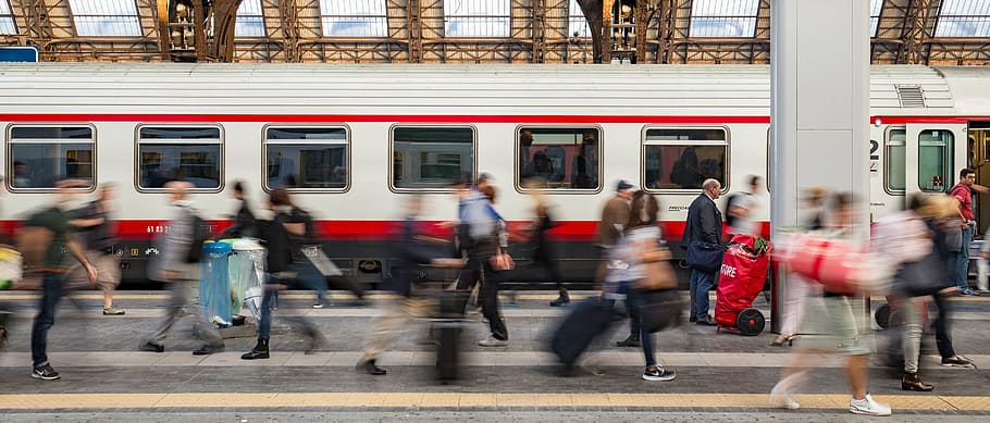 time lapse photography of train, milan, railway station, human
