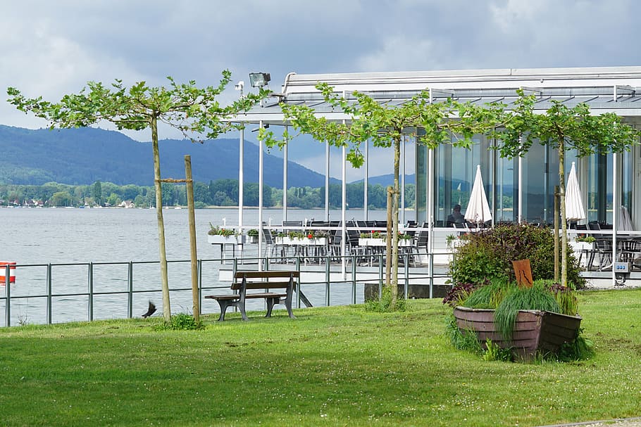 untersee, lake constance, zellersee, beach cafe, peninsula