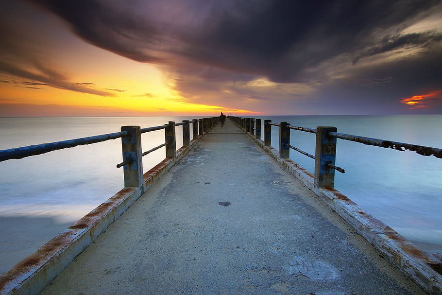 Gray Bridge Near White Water, beach, cloud, cloudy, coast, dawn HD wallpaper