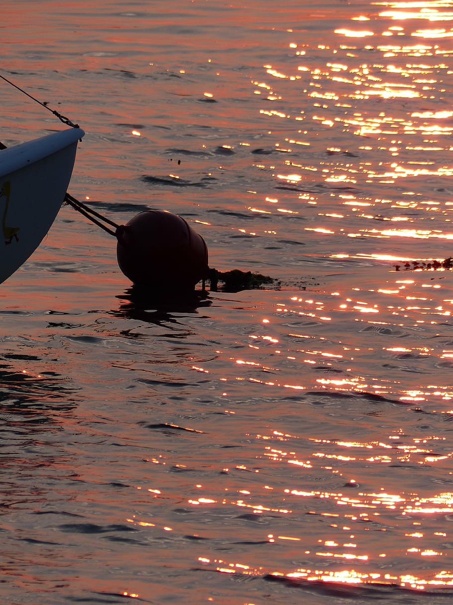 buoy, evening, sea, sunset, water, waterfront, nature, orange color HD wallpaper