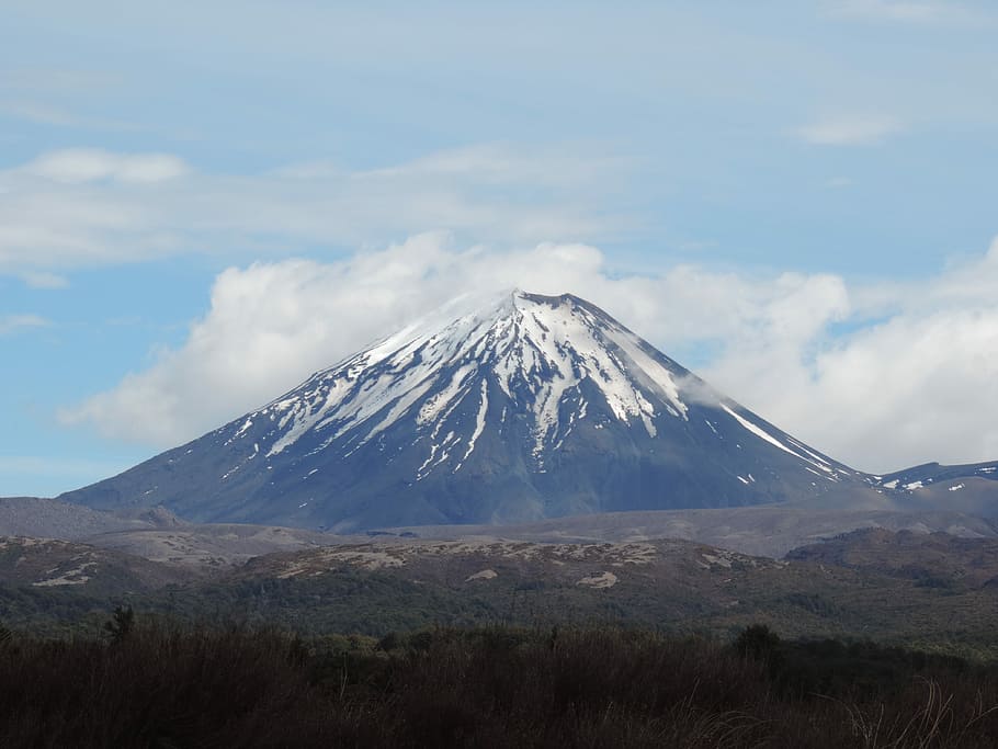 Mountain, Volcano, Landscape, Summit, sky, clouds, rock, panorama HD wallpaper