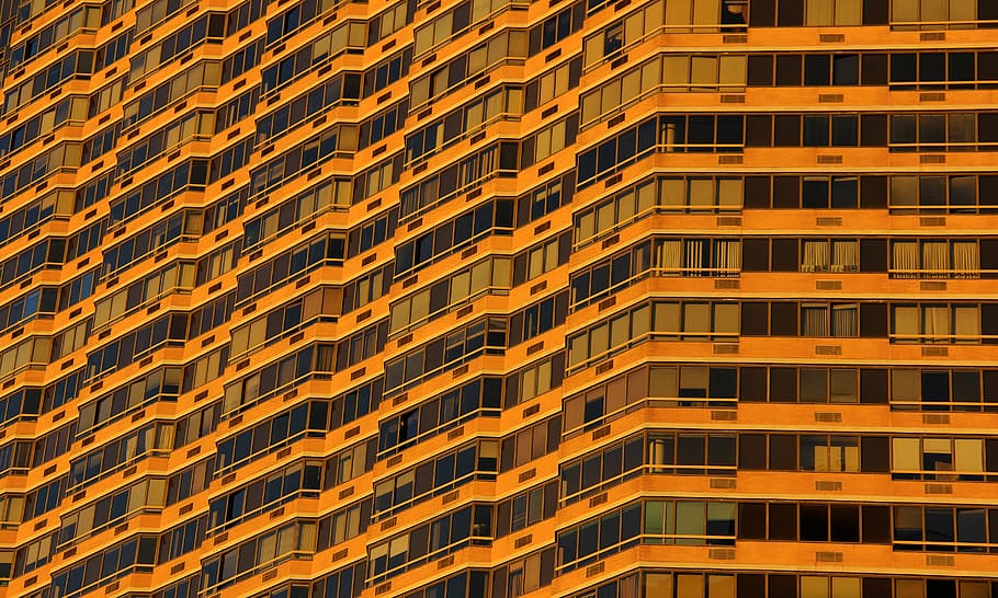 brown high rise building, windows, orange, urban, exterior HD wallpaper