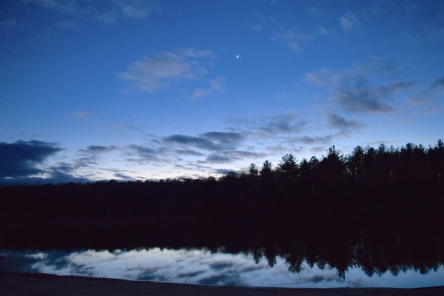 Sunset, Lake, Trees, Water, Shadow, silhouette, sky, reflection HD wallpaper