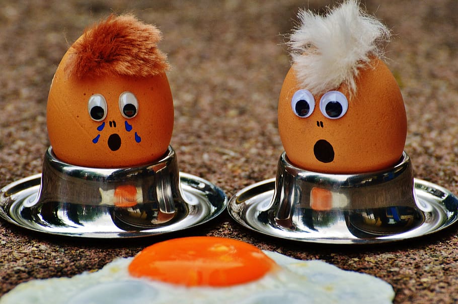 two orange eggs, fried, mourning, fun, funny, cute, food, yolk HD wallpaper