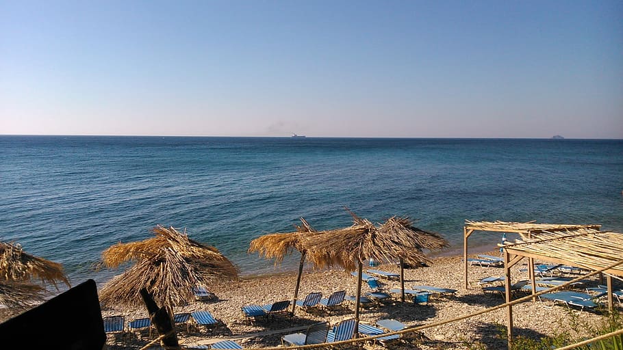 Chios, Greece, Beach, Sea, summer, biri beach, horizon over water, HD wallpaper