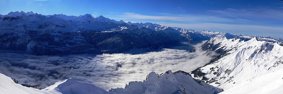 snow covered mountain, alps, mountains, winter, panorama, ski HD wallpaper
