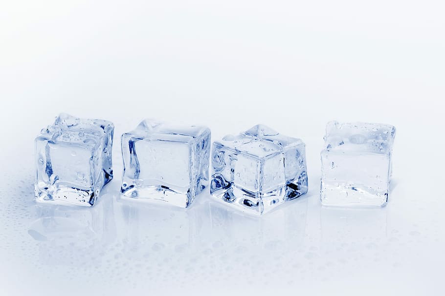 four ice cube on white surface, ice cubes, water, cold, frozen, HD wallpaper