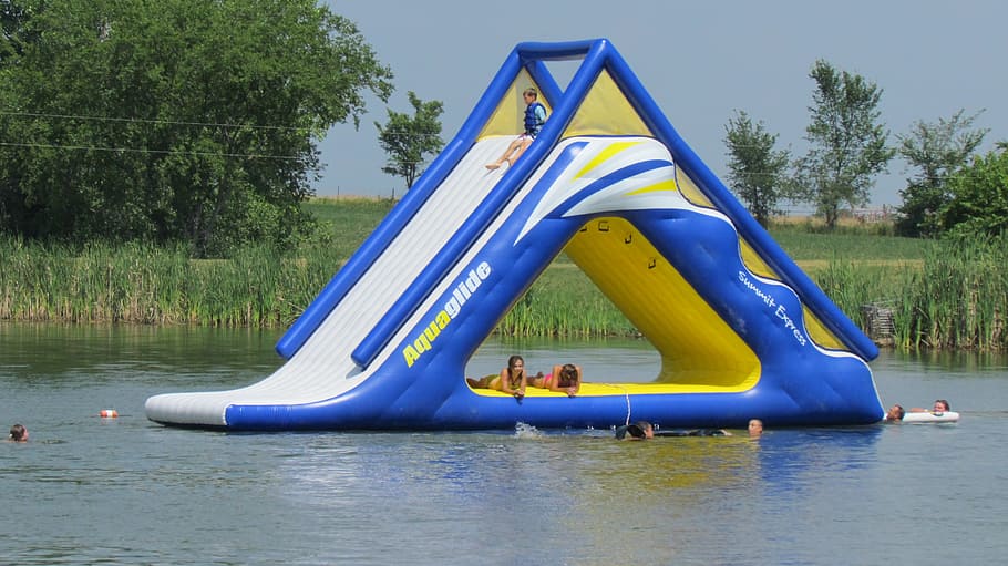 inflatables, play, water, vacation, fun, sun, summer, lake HD wallpaper