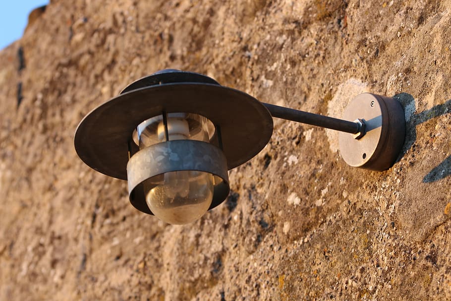 lamp, wall, lantern, light, lighting, old, stone, masonry, outdoor lighting HD wallpaper