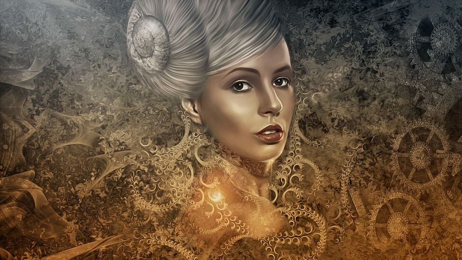 woman with headdress and gear background wallpaper, gothic HD wallpaper