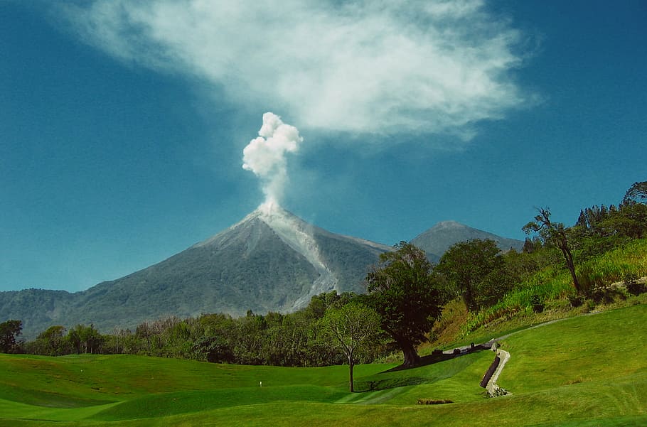 explosion, guatemala, mountain, nature, smoke, volcano, outdoors, HD wallpaper