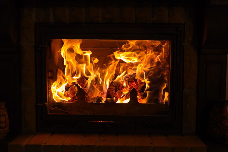 black fireplace illustration, heat, flame, burn, firewood, fire - natural phenomenon HD wallpaper
