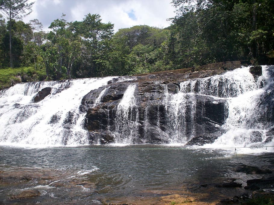Waterfall, Itacaré, Cascade, tree, river, nature, no people HD wallpaper