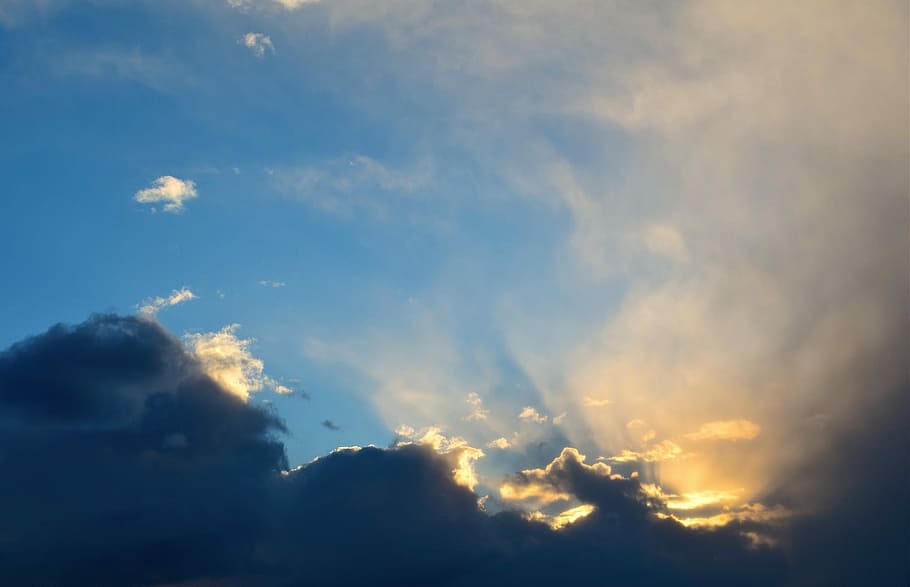 Clouds, Light, Sunset, Sky, Blue, Nature, white, weather, sunlight HD wallpaper