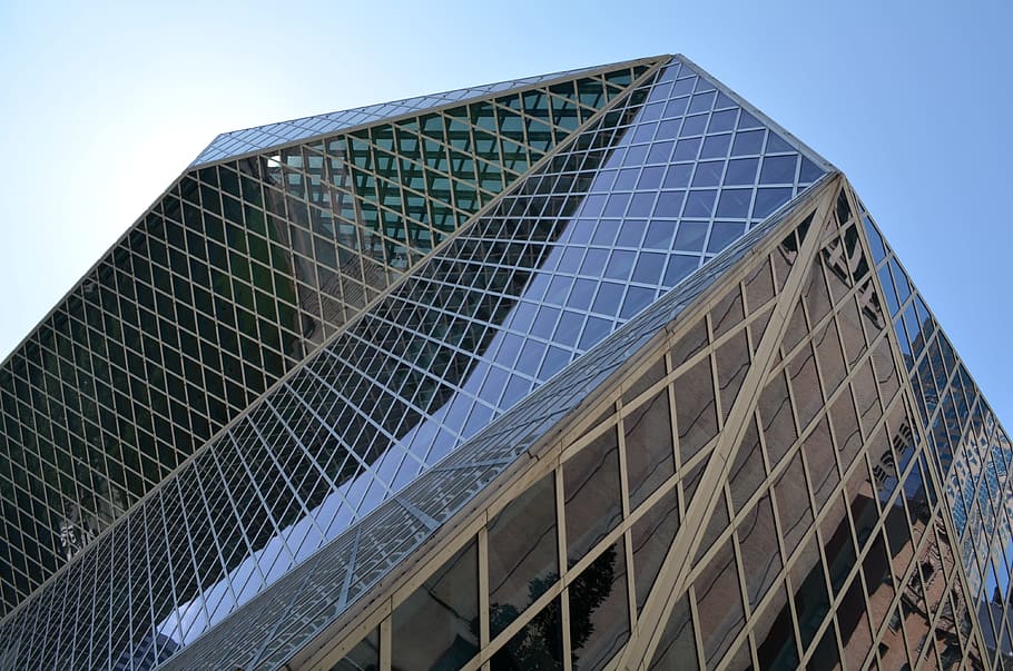 low angle photo of high-rise building, seattle, library, windows HD wallpaper