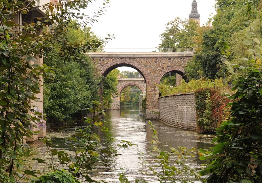 brown concrete bridge with body of water, bridges, channel HD wallpaper
