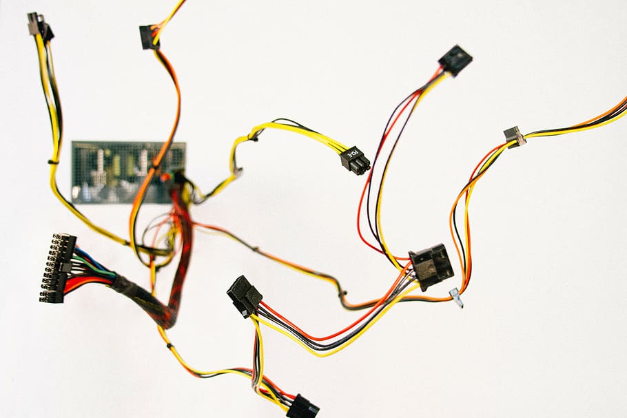 yellow and red network cables, access, circuit, connection HD wallpaper