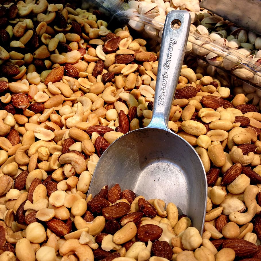 assorted variety of nuts, dried fruit, almonds, cashew nuts, hazelnut, HD wallpaper