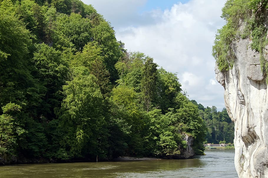 river, landscape, nature, danube, bavaria, water, forest, rock HD wallpaper