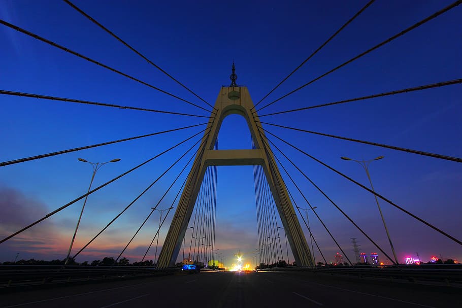 bridge, night view, texas, transportation, architecture, sky HD wallpaper