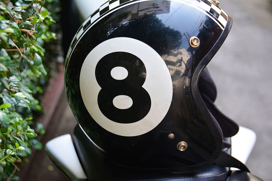 eight, motorbike helmet, lid, number, motorcycle, sport, crash helmet, HD wallpaper