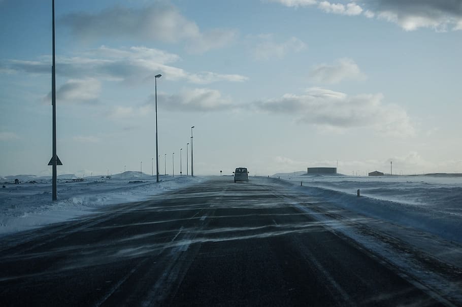 black asphalt road, winter, ice, snow, drive, cold, season HD wallpaper