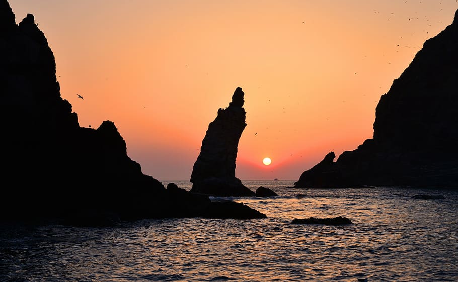 silhouette of islet rock, dokdo, korea, our territory, gyeongsangbuk-do, HD wallpaper