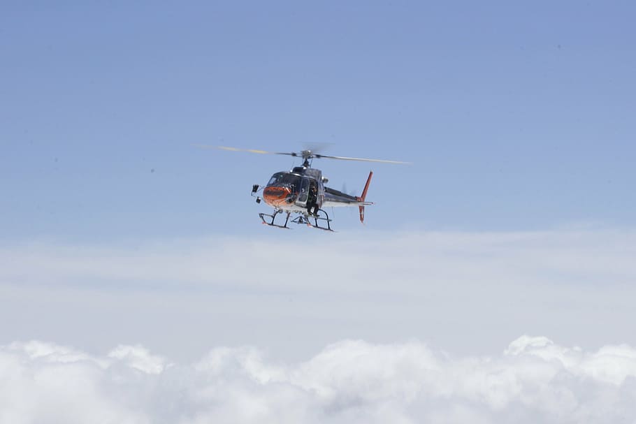 helicopter, sky, clouds, flight, air, fly, aircraft, air vehicle HD wallpaper