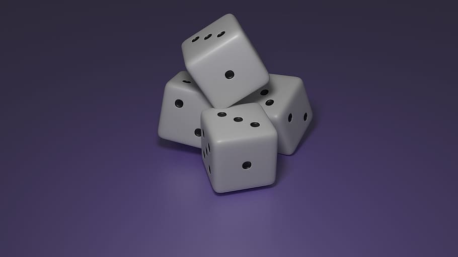 four white dices, wallpaper, fun, luck, game, roll, studio shot HD wallpaper