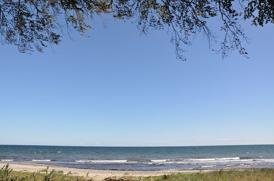 sea, beach, water, land, sky, horizon over water, clear sky HD wallpaper
