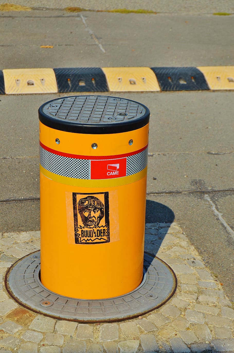 gateway, lock, bollard, automatic, jahn too, berlin, yellow HD wallpaper
