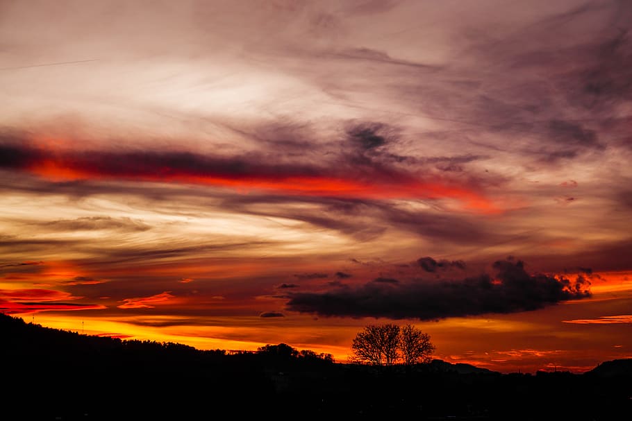 light, dawn, landscape, nature, backlit, clouds, cloudy, contrast HD wallpaper