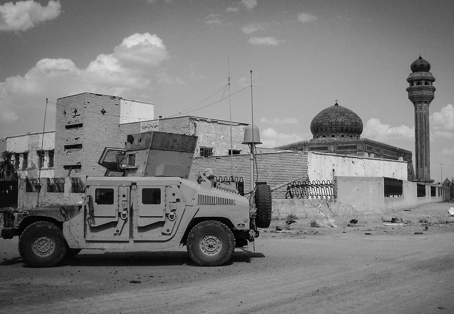 vehicle, transportation system, war, military, building, mosque