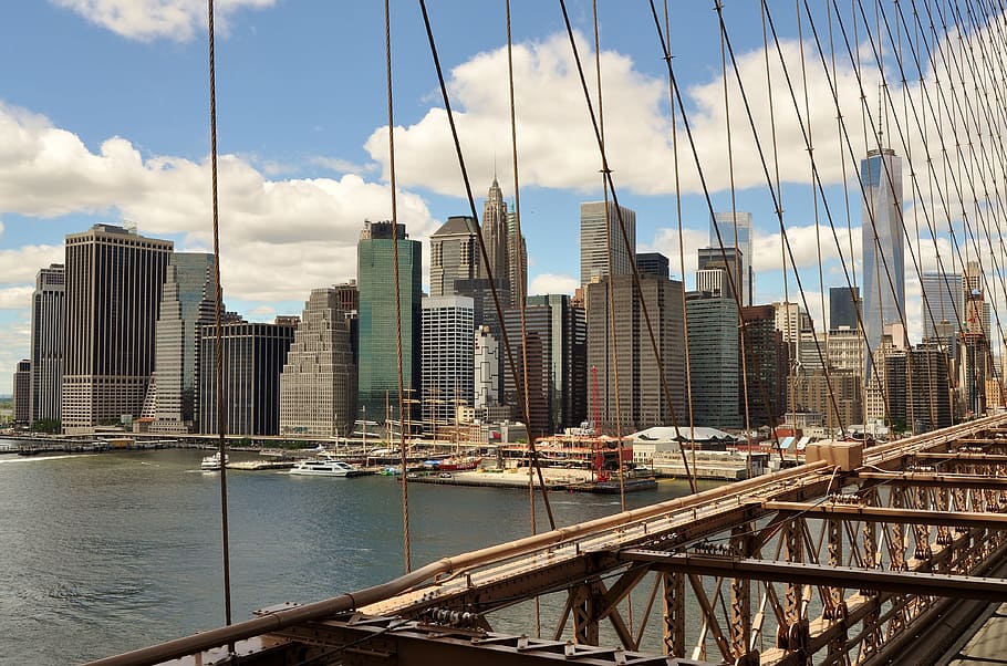 Bridge, Sun, Manhattan, Brooklyn, new york, architecture, downtown HD wallpaper