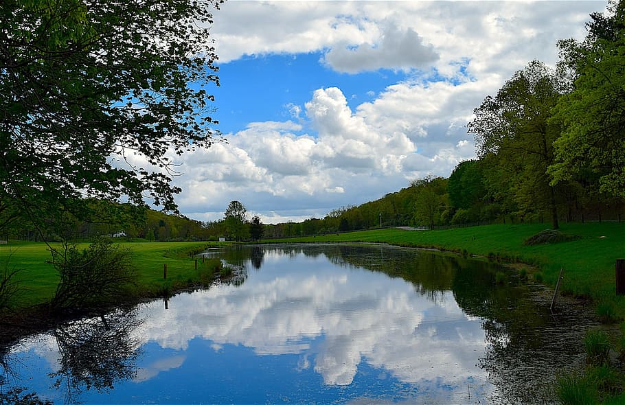 Lake, Clouds, Nature, Water, sky, landscape, blue, reflection HD wallpaper