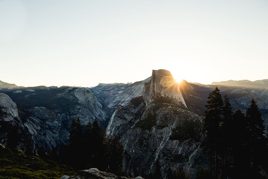 nature, landscape, mountain, sun, sunset, sky, beauty in nature HD wallpaper