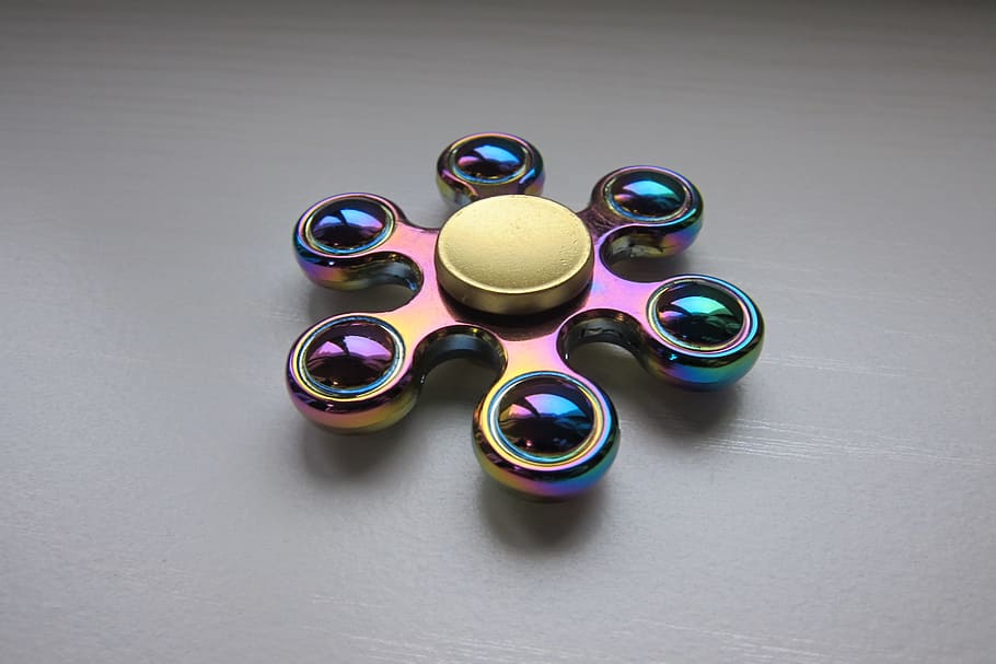 fidget spinner, rainbow color, game, toy, fun, cool, play, bearing, HD wallpaper