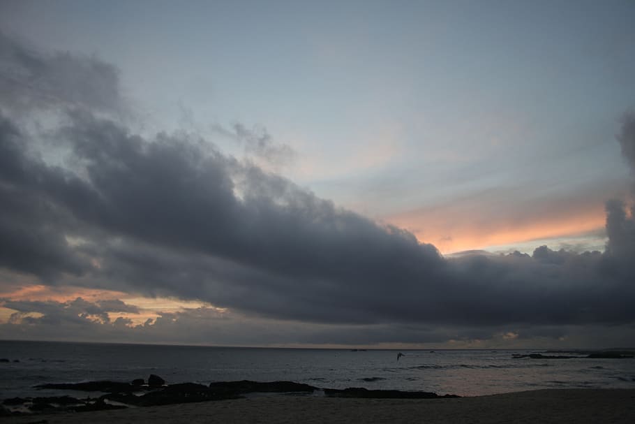 eventide, sky, clouds, mar, sea, water, cloud - sky, horizon HD wallpaper