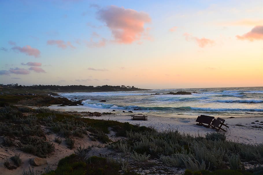pacific, grove, beach, water, sky, sea, scenics - nature, sunset HD wallpaper