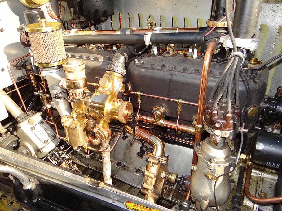 vintage, motor, engine, old, automobile, brass, copper, lubrication HD wallpaper