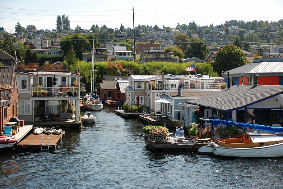 Seattle, Floating, Lake, Union, architecture, houseboat, nautical vessel HD wallpaper