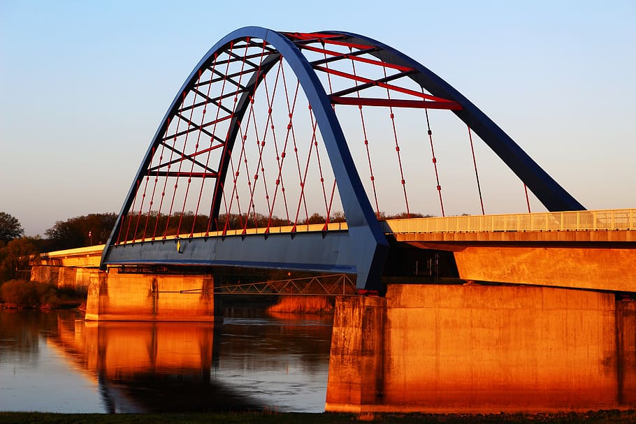 elbe bridge, dömitz, river, bank, blue bridge, steel bridge HD wallpaper