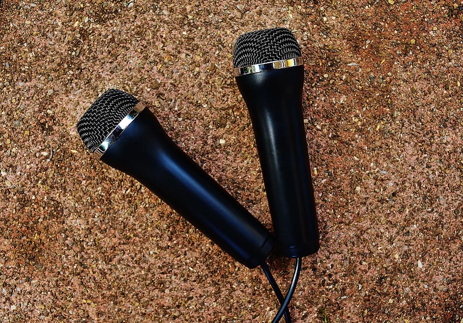 two black corded microphones, music, sound, singing, stage HD wallpaper