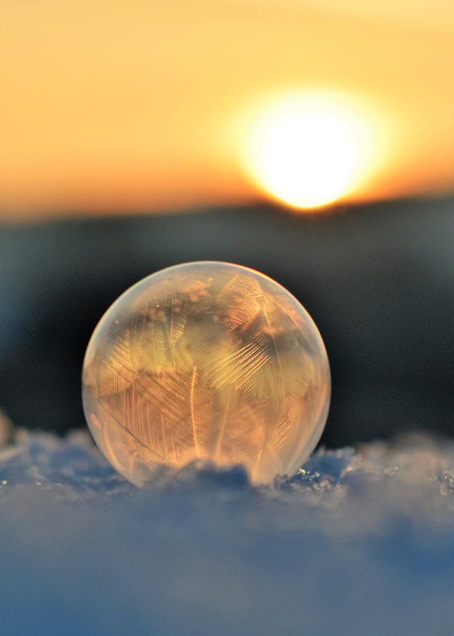 Frozen Soap Bubble Against Sky during Sunset, back light, ball HD wallpaper