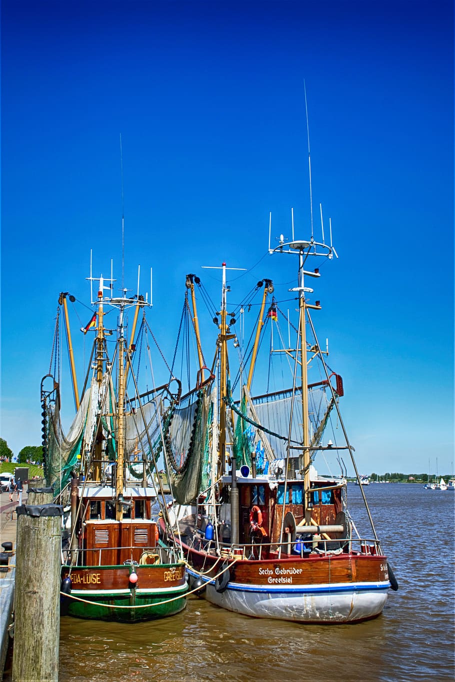 greetsiel, fishing vessel, port, ship, shrimp, sun, east frisia, HD wallpaper